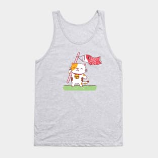 Cute Neko Cat with Koinobori Carp Streamer Tank Top